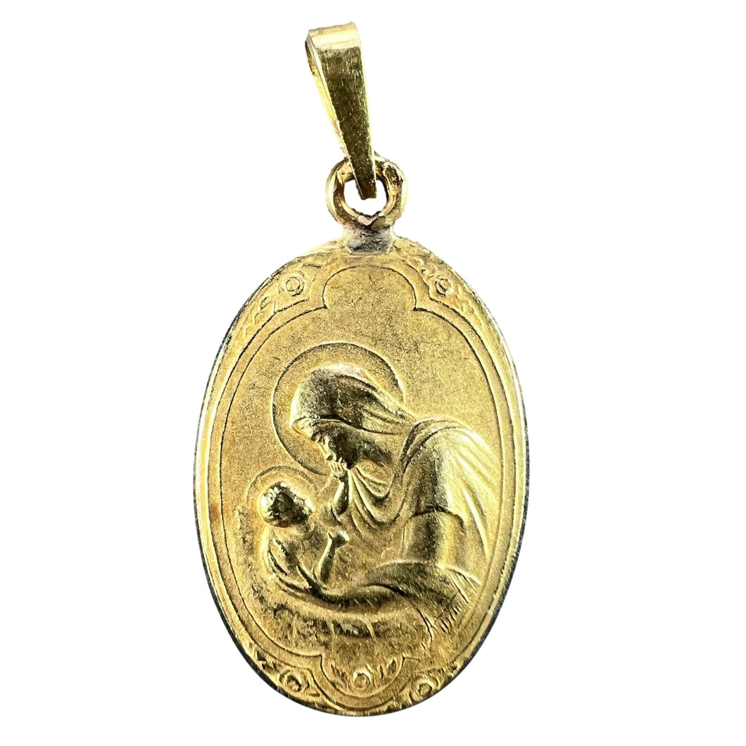 Arnault Art Nouveau French Madonna and Child 18K Yellow Gold Medal Pendant