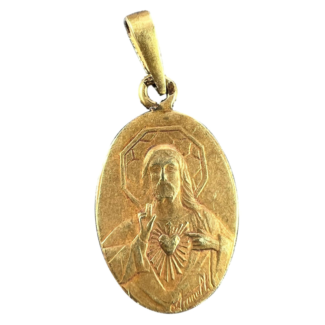 French Arnault Madonna and Child Sacred Heart 18K Yellow Gold Medal Pendant