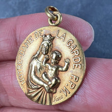 Load image into Gallery viewer, French Notre Dame de La Garde Marseille Madonna 18 Karat Yellow Gold Medal Charm Pendant
