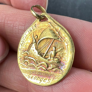 French Rasumny St George Tempestate Securitas 18K Yellow Gold Medal Pendant