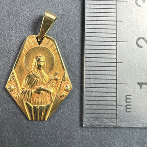 French 18K Yellow Gold St Therese Charm Pendant