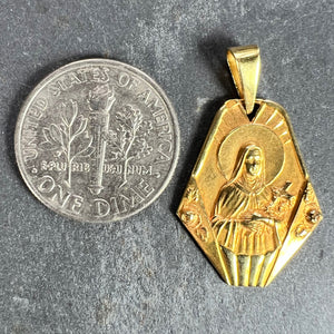 French 18K Yellow Gold St Therese Charm Pendant