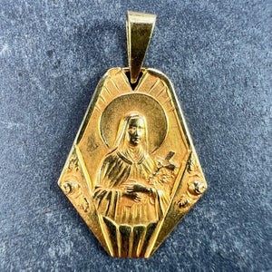 French 18K Yellow Gold St Therese Charm Pendant