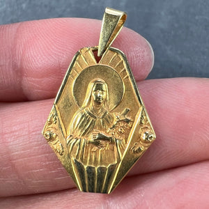 French 18K Yellow Gold St Therese Charm Pendant