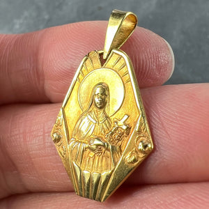 French 18K Yellow Gold St Therese Charm Pendant