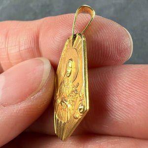 French 18K Yellow Gold St Therese Charm Pendant