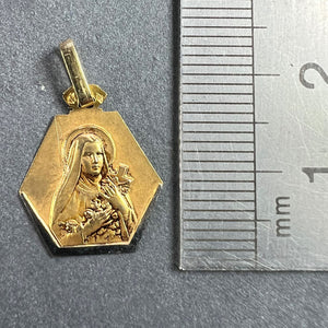 French Perriat St Therese 18K Yellow White Gold Charm Medal Pendant