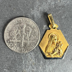 French Perriat St Therese 18K Yellow White Gold Charm Medal Pendant