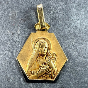 French Perriat St Therese 18K Yellow White Gold Charm Medal Pendant