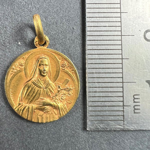 French Mazzoni 18K Yellow Gold St Therese Medal Charm Pendant