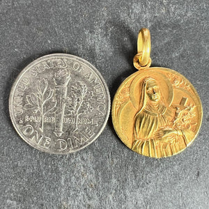 French Mazzoni 18K Yellow Gold St Therese Medal Charm Pendant