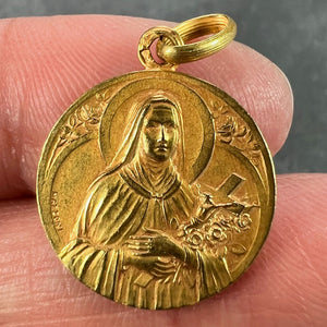 French Mazzoni 18K Yellow Gold St Therese Medal Charm Pendant