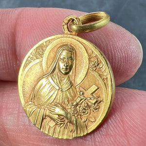 French Mazzoni 18K Yellow Gold St Therese Medal Charm Pendant