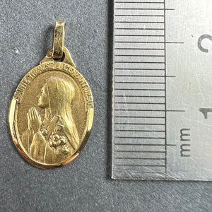 French 18K Yellow Gold St Therese Medal Charm Pendant