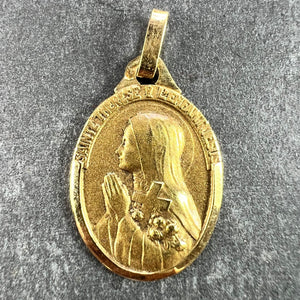 French 18K Yellow Gold St Therese Medal Charm Pendant