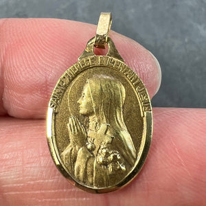 French 18K Yellow Gold St Therese Medal Charm Pendant