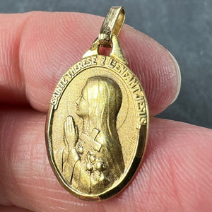 French 18K Yellow Gold St Therese Medal Charm Pendant