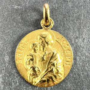 French Saint Joseph and Jesus 18K Yellow Gold Medal Pendant