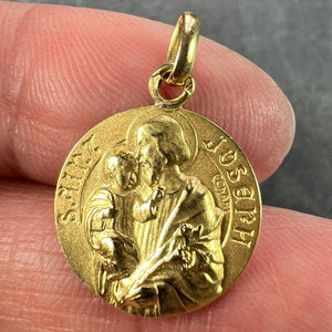 French Saint Joseph and Jesus 18K Yellow Gold Medal Pendant