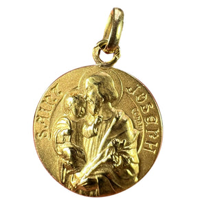 French Saint Joseph and Jesus 18K Yellow Gold Medal Pendant