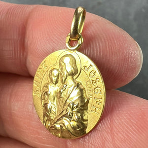 French Saint Joseph and Jesus 18K Yellow Gold Medal Pendant