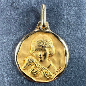 French Augis Saint John the Baptist Lamb 18K Yellow Gold Medal Pendant