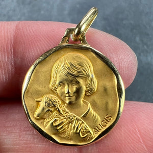 French Augis Saint John the Baptist Lamb 18K Yellow Gold Medal Pendant