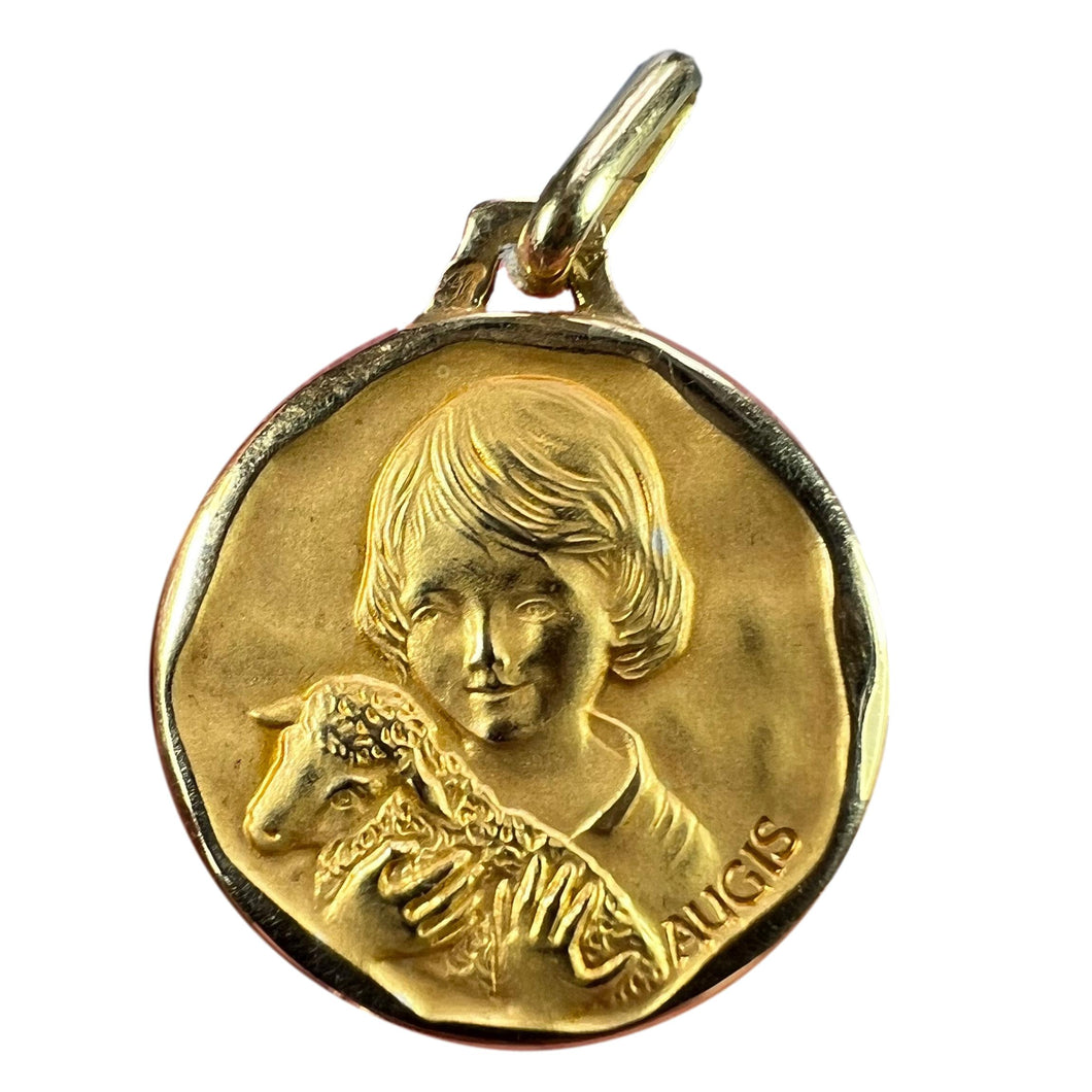 French Augis Saint John the Baptist Lamb 18K Yellow Gold Medal Pendant