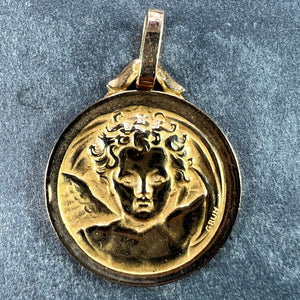 French Grun Raphael’s Cherub 18K Yellow Gold Medal Pendant