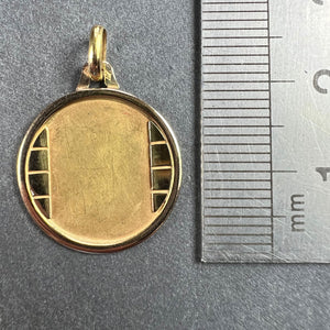 French Round Bricks 18K Yellow Gold Medal Pendant