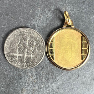 French Round Bricks 18K Yellow Gold Medal Pendant