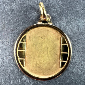 French Round Bricks 18K Yellow Gold Medal Pendant