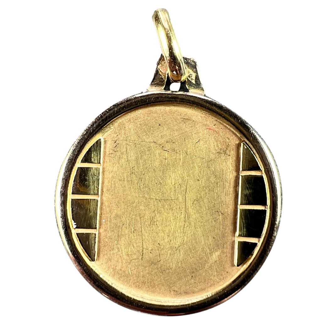 French Round Bricks 18K Yellow Gold Medal Pendant