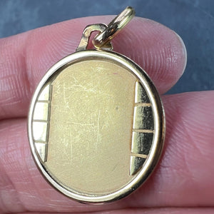 French Round Bricks 18K Yellow Gold Medal Pendant