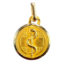 Load image into Gallery viewer, French Rod of Asclepius Blood Type Medical 18K Yellow Gold Perroud Charm Pendant
