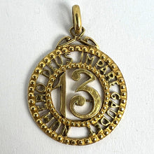 Load image into Gallery viewer, Lucky &#39;Number 13&#39; 18K Yellow Gold Good Luck Charm Pendant
