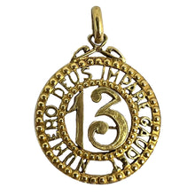 Load image into Gallery viewer, Lucky &#39;Number 13&#39; 18K Yellow Gold Good Luck Charm Pendant
