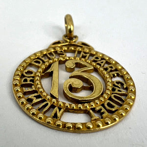 Lucky 'Number 13' 18K Yellow Gold Good Luck Charm Pendant