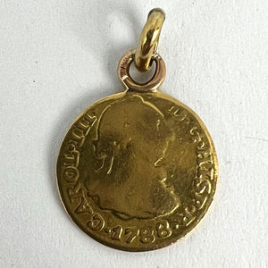 1788 Madrid Spain Charles III 1/2 Escudo Doubloon Coin Yellow Gold Charm Pendant