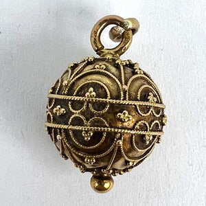 French 18K Yellow Gold Filigree Sphere Charm Pendant