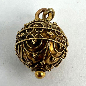 French 18K Yellow Gold Filigree Sphere Charm Pendant