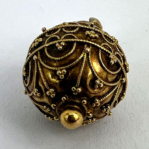 French 18K Yellow Gold Filigree Sphere Charm Pendant