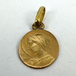 French Emile Dropsy Virgin Mary 18K Yellow Gold Medal Pendant Charm