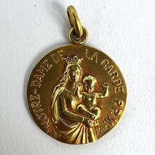 Load image into Gallery viewer, French Notre Dame de La Garde Marseille Madonna 18 Karat Yellow Gold Medal Charm Pendant
