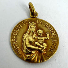 Load image into Gallery viewer, French Notre Dame de La Garde Marseille Madonna 18 Karat Yellow Gold Medal Charm Pendant
