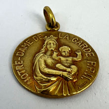 Load image into Gallery viewer, French Notre Dame de La Garde Marseille Madonna 18 Karat Yellow Gold Medal Charm Pendant
