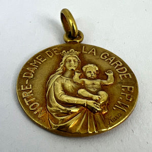 French Notre Dame de La Garde Marseille Madonna 18 Karat Yellow Gold Medal Charm Pendant