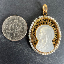 Load image into Gallery viewer, Vintage French 18K Yellow Gold Pearl Mother-of-Pearl Virgin Mary Charm Pendant
