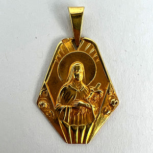 French 18K Yellow Gold St Therese Charm Pendant