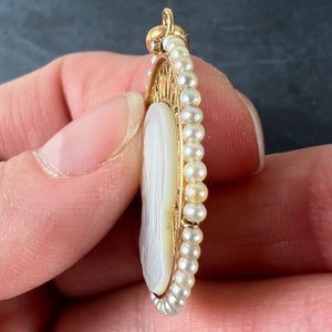 Vintage French 18K Yellow Gold Pearl Mother-of-Pearl Virgin Mary Charm Pendant